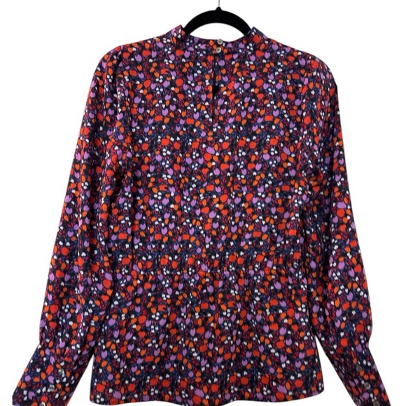 HALOGEN top, size small, long sleeves, red print, peplum, high collar, roomy fit - Picture 5 of 6